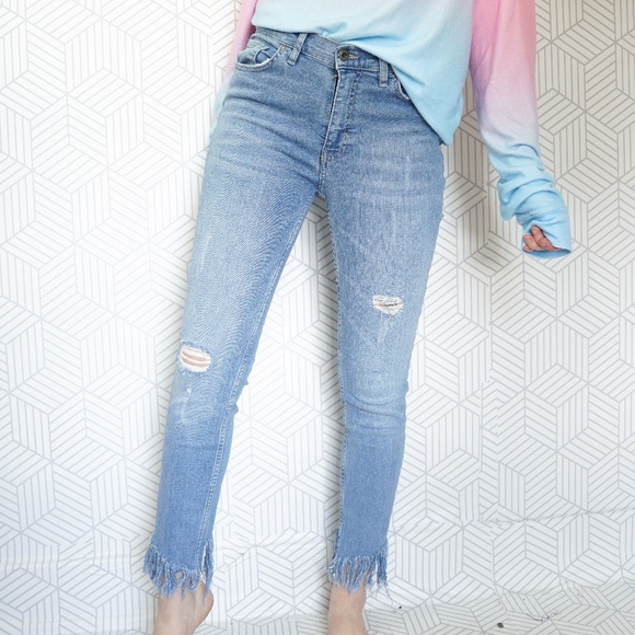Free People Denim - Free People Great Heights Light Wash Frayed Jeans